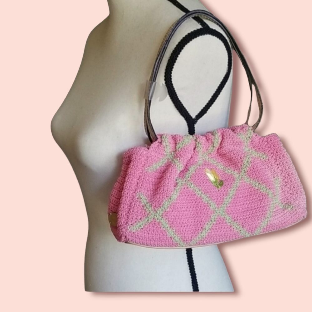 Vintage Boho Liz Claiborne Pink Crocheted Handbag